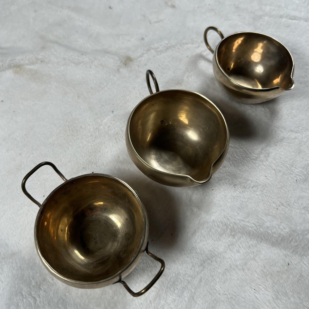Italian Silver‎ Plate Creamer Sugar Bowl Set of 3 Mini Serveware Made in Italy